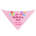 Pink dog birthday girl bandana with festive balloon pattern and glitter crown text - Pink Plaid Birthday Girl Bandana