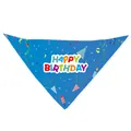 Blue pet birthday bandana with Happy Birthday text and colorful party patterns - Royal Blue Bandana