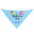 Light blue pet birthday bandana with Birthday Boy print and festive balloon motifs - Blue Plaid Birthday Boy Bandana