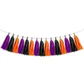 Halloween party decoration with 15 purple black and orange paper tassels on a string - Black Orange Purple Paper Tassels