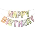Pastel macaron Happy Birthday banner with gold foil laser edges for party decoration - Style A Macaron Birthday Banner