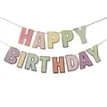 Pastel Happy Birthday banner with gold foil edges and colorful macaron letter cards - Style B Macaron Birthday Banner