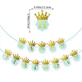 Blue cloud Happy Birthday banner with gold crowns and dimensions 11.3x15 cm - Gold Stamping Crown Birthday Banner