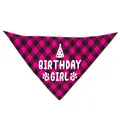 Pink and black plaid dog birthday bandana featuring Birthday Girl text and star motifs - Birthday Girl Rose Red Bandana