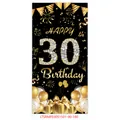 Vertical black and gold 30th birthday backdrop banner with balloons and diamonds - 180cm x 90cm / Black Gold (LTSRMF03051501-90-180)