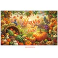 Detail of Happy Fall harvest backdrop with pumpkins, sunflowers and maple leaves - Happy Fall Harvest (Poster 02) / 180x110 Polyester