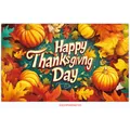 Detailed view of Happy Thanksgiving backdrop with pumpkins and colorful autumn maple leaves - Full Pumpkins Maple Leaves (Poster 03) / 180x110 Polyester