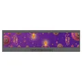 Detail of Happy Diwali table runner with purple mandala pattern and glowing oil lamps - Long Polyester Fabric / Purple (Diwali Table Runner 001)