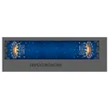 Blue Diwali table runner with Happy Diwali text and gold Diyas patterns for dining decor - Long Polyester Fabric / Blue (Diwali Table Runner 002)