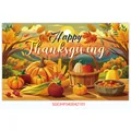 Detail of Thanksgiving backdrop with pumpkins, corn, and autumn harvest illustration - Pastoral Illustration Harvest (Poster 04) / 180x110 Polyester