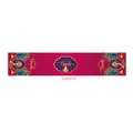 Deep burgundy and gold Diwali table runner featuring peacock motifs and Diya patterns - Long Polyester Fabric / Burgundy (Diwali Table Runner 003)