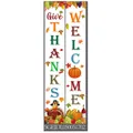 Vista dettagliata degli striscioni Give Thanks e Welcome con motivi di tacchino e zucca - Colorato Ringraziare Benvenuto