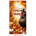 Detail of Happy Thanksgiving banner showing turkey, corn, pumpkin and autumn maple leaves - Turkey With Top Hat Style (Thanksgiving Poster 05)
