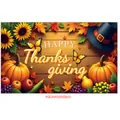 Detail of Happy Thanksgiving banner featuring pumpkins, autumn leaves, and wood texture - Wood Grain Harvest (Poster 06)