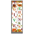Detailed view of Give Thanks banner with autumn pumpkin and turkey motifs for harvest decor - Turkey Happy Thanksgiving