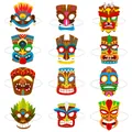 Set di 12 maschere tribali Tiki colorate per decorazioni festa hawaiana e cosplay - Combo Maschera Tiki Hawaiana Stili A e B