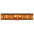 Detail of Diwali table runner featuring Happy Diwali text and traditional diya oil lamps - Long Polyester Fabric / Orange Brown (Diwali Table Runner 007)