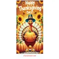 Happy Thanksgiving polyester door banner featuring turkey, pumpkins and sunflowers - Turkey Hugging Pumpkin Style (Thanksgiving Poster 07)