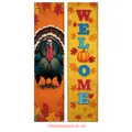 Detailed view of Thanksgiving welcome banners featuring turkey, pumpkin, and autumn maple leaves - Realistic Turkey Welcome