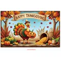 Detailed close-up of a Thanksgiving backdrop featuring a turkey, pumpkins, and autumn leaves - Turkey Pumpkin Cornucopia (Poster 09)