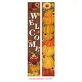 Detail of Thanksgiving porch banners featuring turkey, pumpkins, and Welcome text - Pumpkin Turkey Welcome Banners