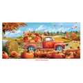 Detailed harvest backdrop featuring a vintage red truck with pumpkins and autumn leaves - Vintage Truck Pumpkin Harvest (Poster 11)