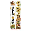 Close-up of autumn welcome porch banners with sunflowers, pumpkins and harvest gnomes - Sunflower Gnome Style