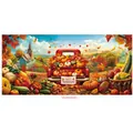 Detail of harvest scene tapestry with red pumpkin truck and Happy Thanksgiving text - Red Pickup Pumpkin Church (Poster 12)