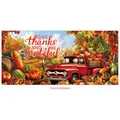 Detail of harvest backdrop featuring red vintage truck and pumpkins with Give Thanks text - Red Pickup Maple Forest (Poster 13)
