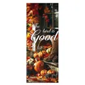 Detailed harvest banner showing pumpkins and The Lord is Good text on wood background - Harvest Basket Slogan Style (Thanksgiving Poster 12)