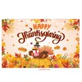 Detailed close-up of Thanksgiving tapestry featuring cartoon turkey and pumpkin harvest - Top Hat Turkey Sunflower (Poster 24)