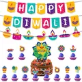 Detailliertes Diwali Party Deko-Set mit Happy Diwali Banner und bunten Kuchendekorationen - Diwali Kombi Zwei