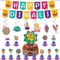 Details zum Happy Diwali Party-Set mit Banner, Spiralen und festlichen Tortenaufsätzen - Diwali Kombi Vier