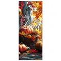 Detail of harvest banner showing pumpkins, red berries, and maple leaves with religious text - Pumpkin Berries Maple Leaves Style (Thanksgiving Poster 14)