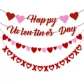 Glittery Valentine's Day banner set with Happy Valentine's Day and XOXO heart garlands - Festive Letter Heart Banner Garland Combo
