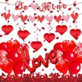 Valentine's Day party set with heart banners, Love balloons and red rose petals detail - Be Mine Heart Banner Set
