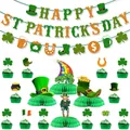 Detailed view of St. Patrick's Day party set with lucky shamrocks and green banners - St Patricks Banner Honeycomb Ornament Style 7