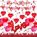 Valentine's Day decoration set with Be Mine banner, Love balloon and rose petals - "Be Mine" Banner Heart Spiral Foil Balloon And Petals