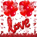 Detalle de set decorativo de San Valentín con globos de corazón y pétalos rojos - Estilo Pétalos Clásico (Opción 3)