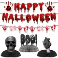 Halloween bloody banner and skeleton zombie hand honeycomb table centerpieces set - Bloody Halloween Decoration Set D