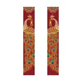 Intricate peacock design door banners with gold filigree for Diwali festival decoration - Red Gold Peacock Style (ZC排灯节对联2)