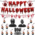 Halloween bloody party decoration set with banners, blood hand honeycomb and cake toppers - Bloody Halloween Decoration Set F