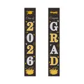Detail van 2026 afstudeerbanners met gouden vuurwerk en motieven van afstudeerhoeden - Zwart Goud Zilver Vieringseditie (ZC Afstudeerbanners 14 Stijlen)