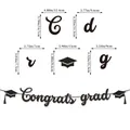Black glittery congrats grad banner with mortarboard icons and detailed size dimensions - Black Tassel