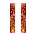 Diwali party door banners with peacock and diya patterns in deep red and gold - Red and Gold Lotus Style (Diwali Couplets)