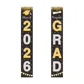 Verticale afstudeerbanners voor deurdecoratie met Class of 2026 en Congrats GRAD tekst - Afstudeer Couplets met Zwart Goud Zilver Glitter (9 Stijlen)