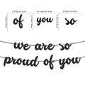 Detailed dimensions of We Are So Proud Of You black glitter banner for graduation party - Black