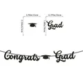 Guía de dimensiones de pancarta de graduación negra brillante con texto de felicitación - Guirnalda de Birrete Negro Conectado
