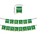 Green and gold Congrats Grad banner for graduation party decorations with mortarboard silhouettes - Single Set / Green