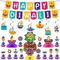 Happy Diwali Deko-Set mit Bannern, Spiralen und Cupcake-Toppern für das Lichterfest - Diwali Kombi Acht